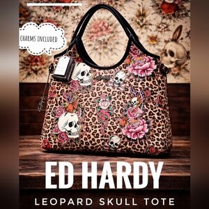 NEW! Ed Hardy Leopard Skull Tote ✨ Charms • Tiger Lining • Statement Bag
